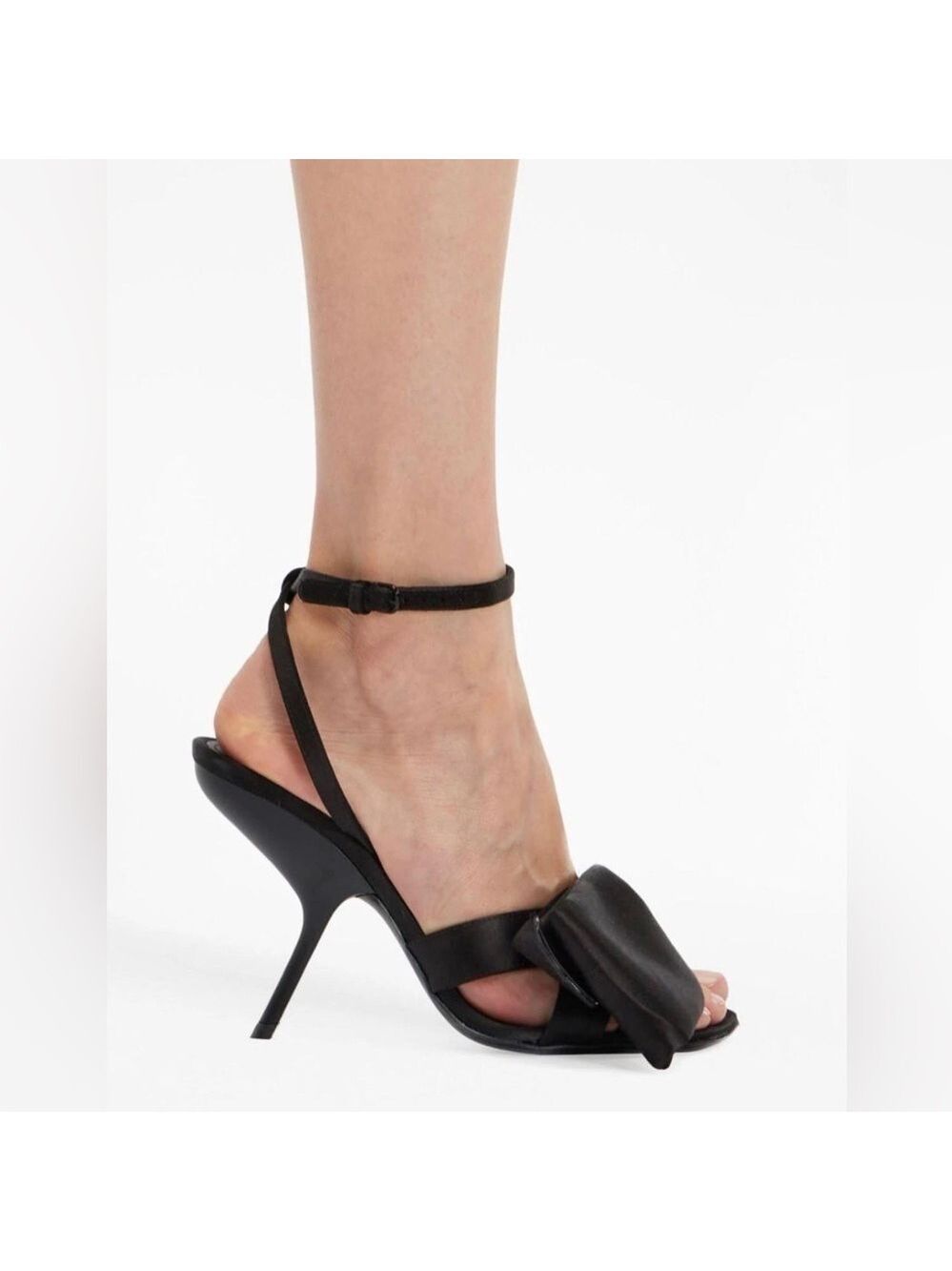 Salvatore Ferragamo Asymmetric Bow Ankle Strap Satin Heeled Sandals - NWT